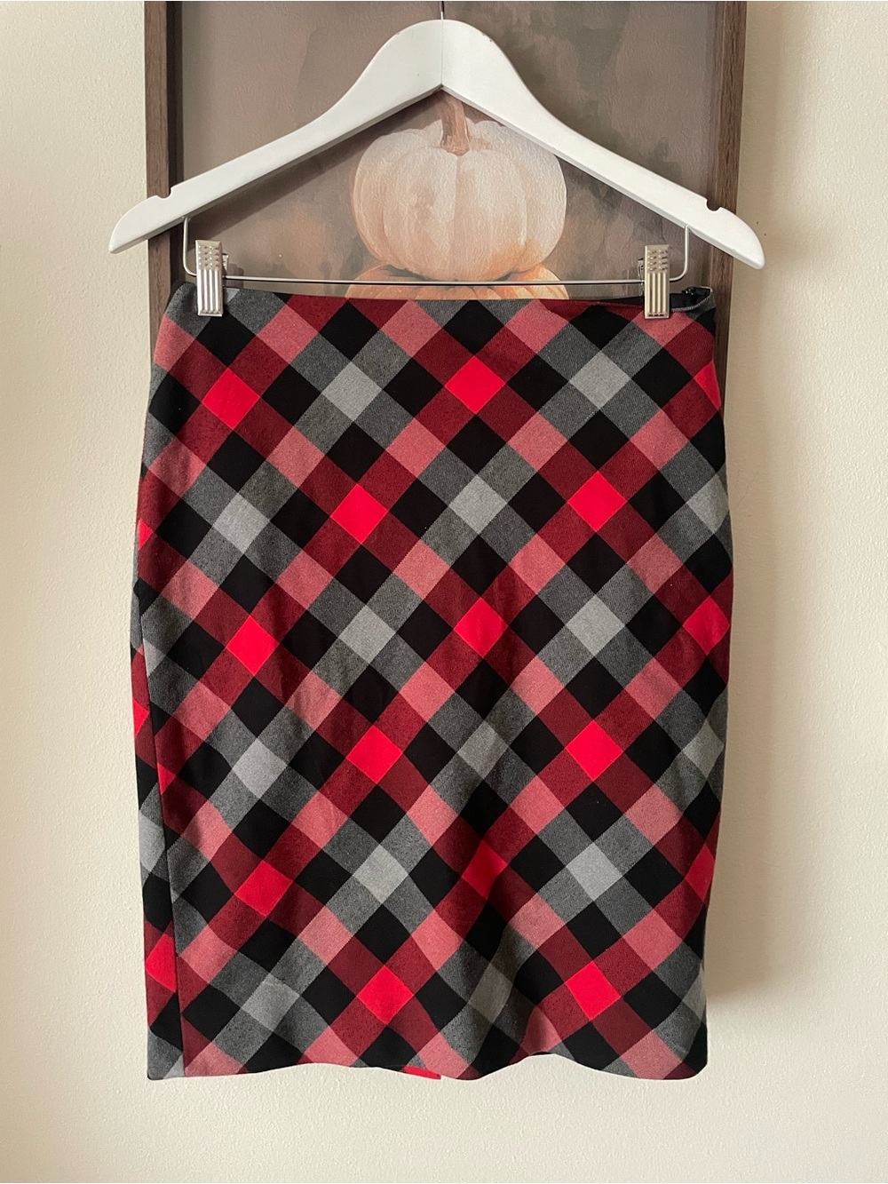 The Limited Y2K Vintage Holiday Plaid Pencil Skirt Red Grey Black Size US 4